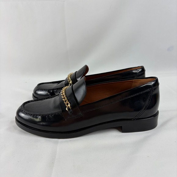 Reformation Women Black Chain Loafers Classic Leather Gold Hardware 8.5 Preppy - Picture 4 of 10